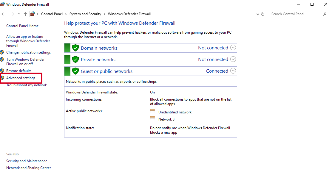 Windows 10 Firewall 1